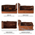 Tan Carbon Fiber  Leather Toiletry Bag For Travel