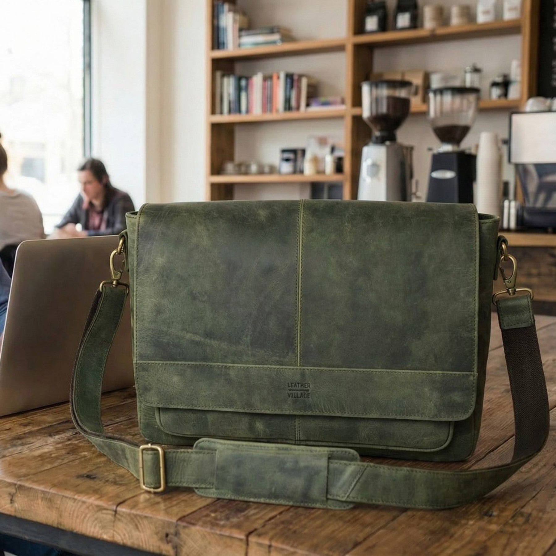 Handmade Vintage Leather Messenger Bag - Olive Leather Village