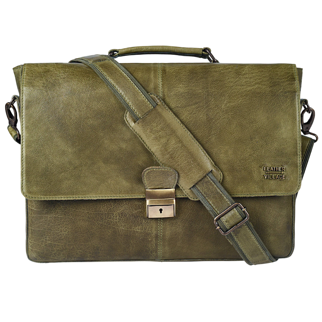 Leather Messenger Bag for Men & Women - Olive