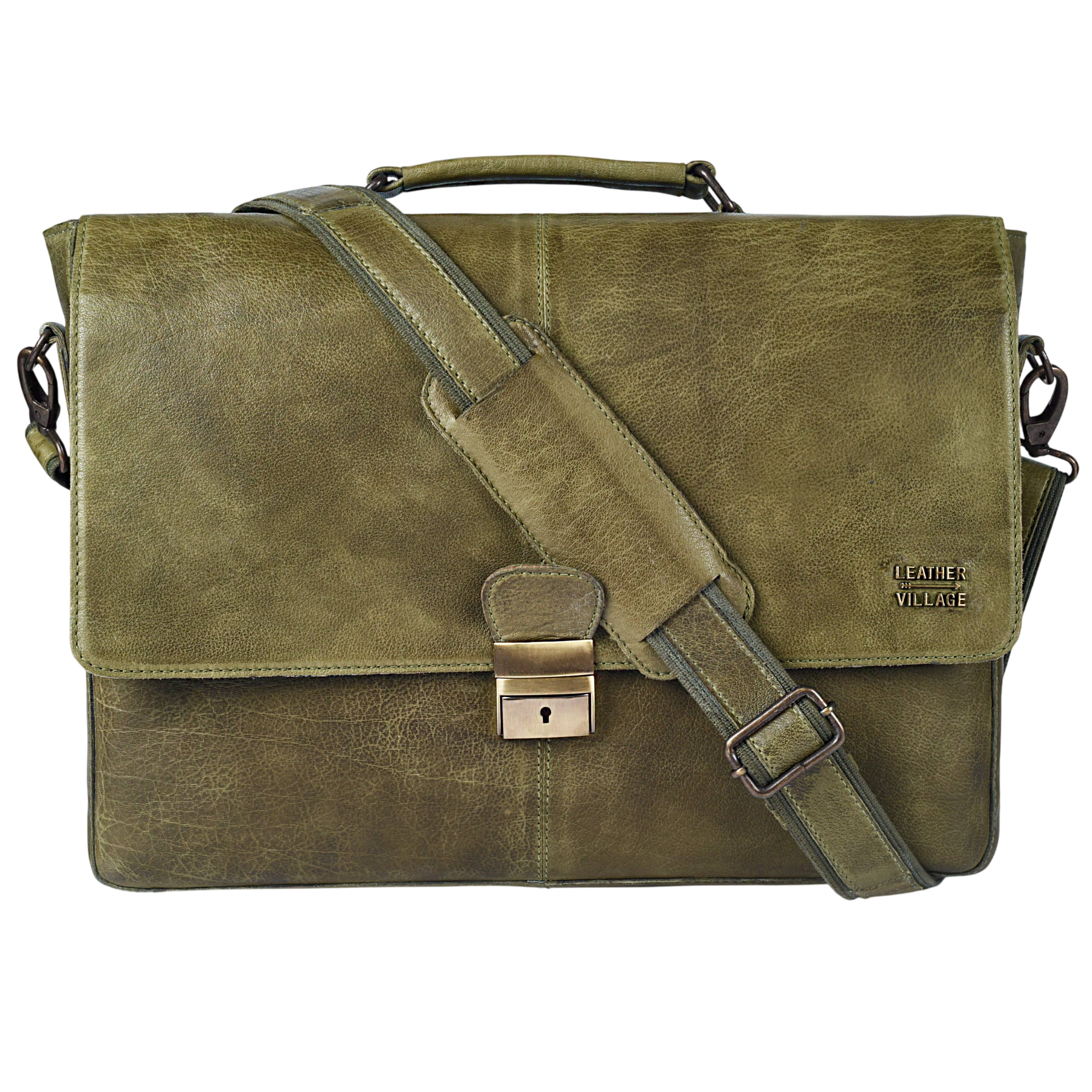 Leather Messenger Bag for Men & Women - Olive