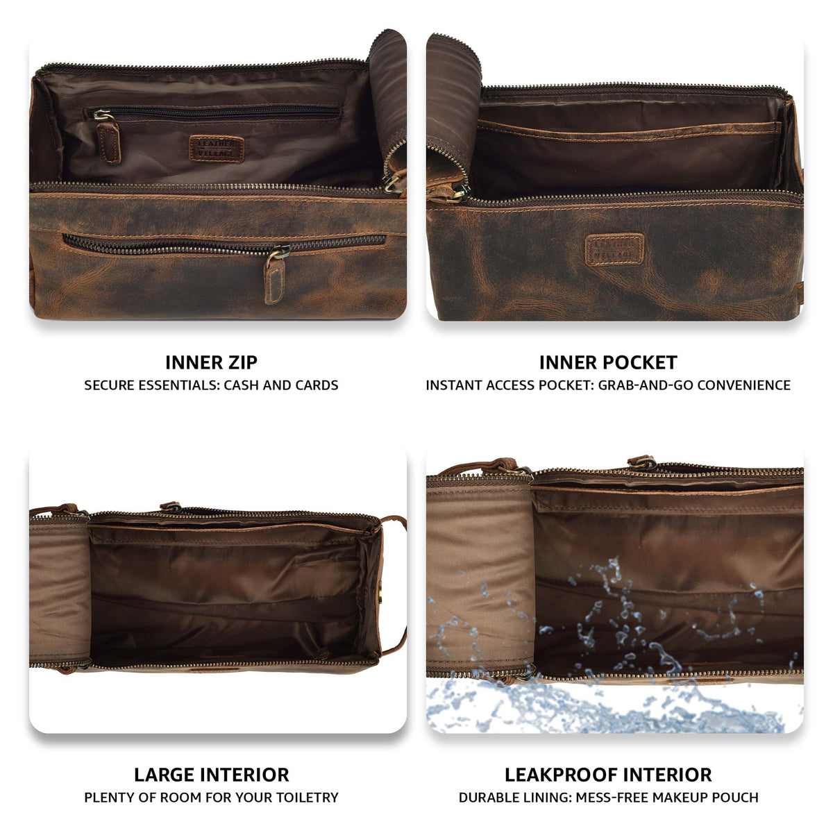 Leather Toiletry Bag – Rustic Brown – Travel Dopp Kit for Men & Women