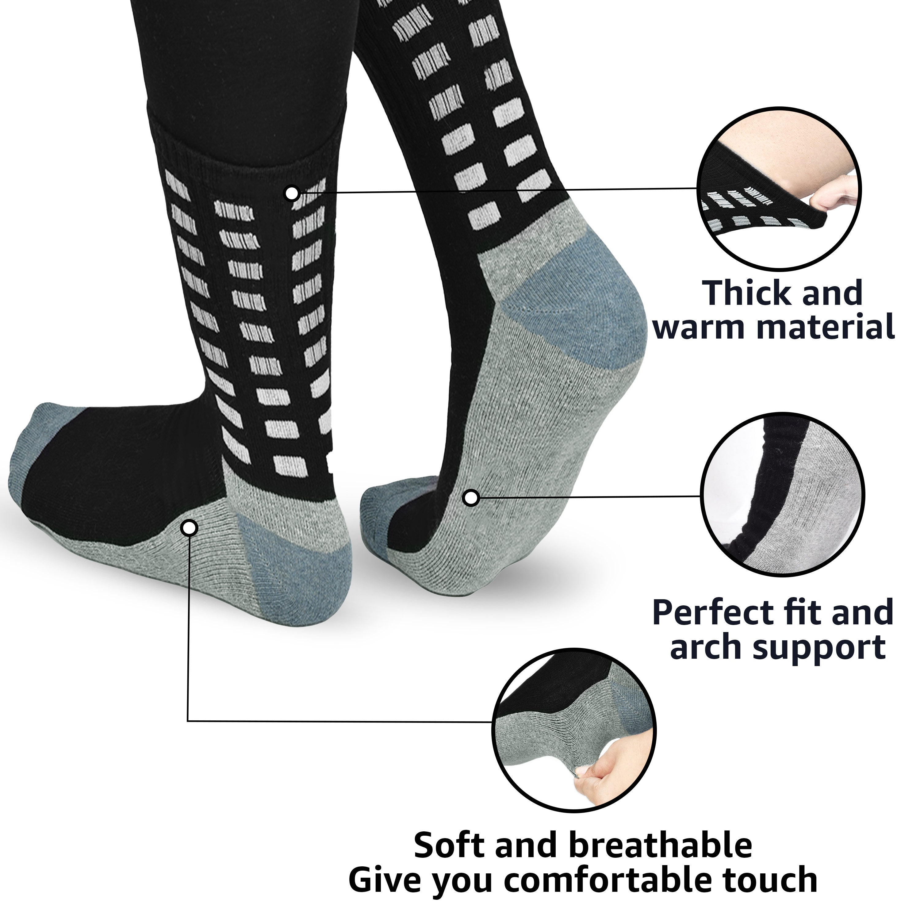 Grip Socks - Non-Slip Cushioned Comfort, Arch Support, Moisture-Wicking Running Socks for Men & Women Pack of 3
