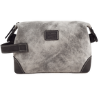 Leather Village Vintage Grey Leather Toiletry Bag with Secure Zipper Closure