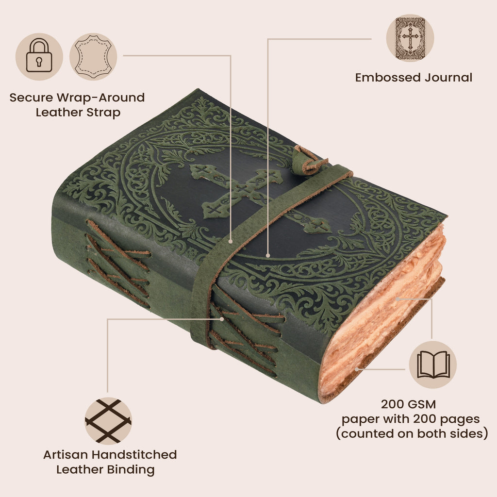 Handcrafted green leather Bible with antique vintage finish