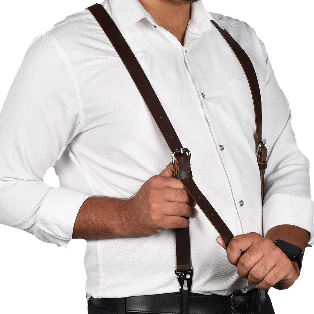 Leather Suspenders for Men & Women Adjustable Y-Back Braces with Snaps Vintage Classic Style for Any Occasion Leather Village