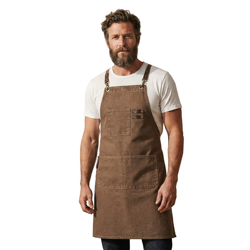 Canvas Cross-Back Work Apron for Men - Brown