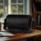Handmade Vintage Leather Messenger Bag - Black