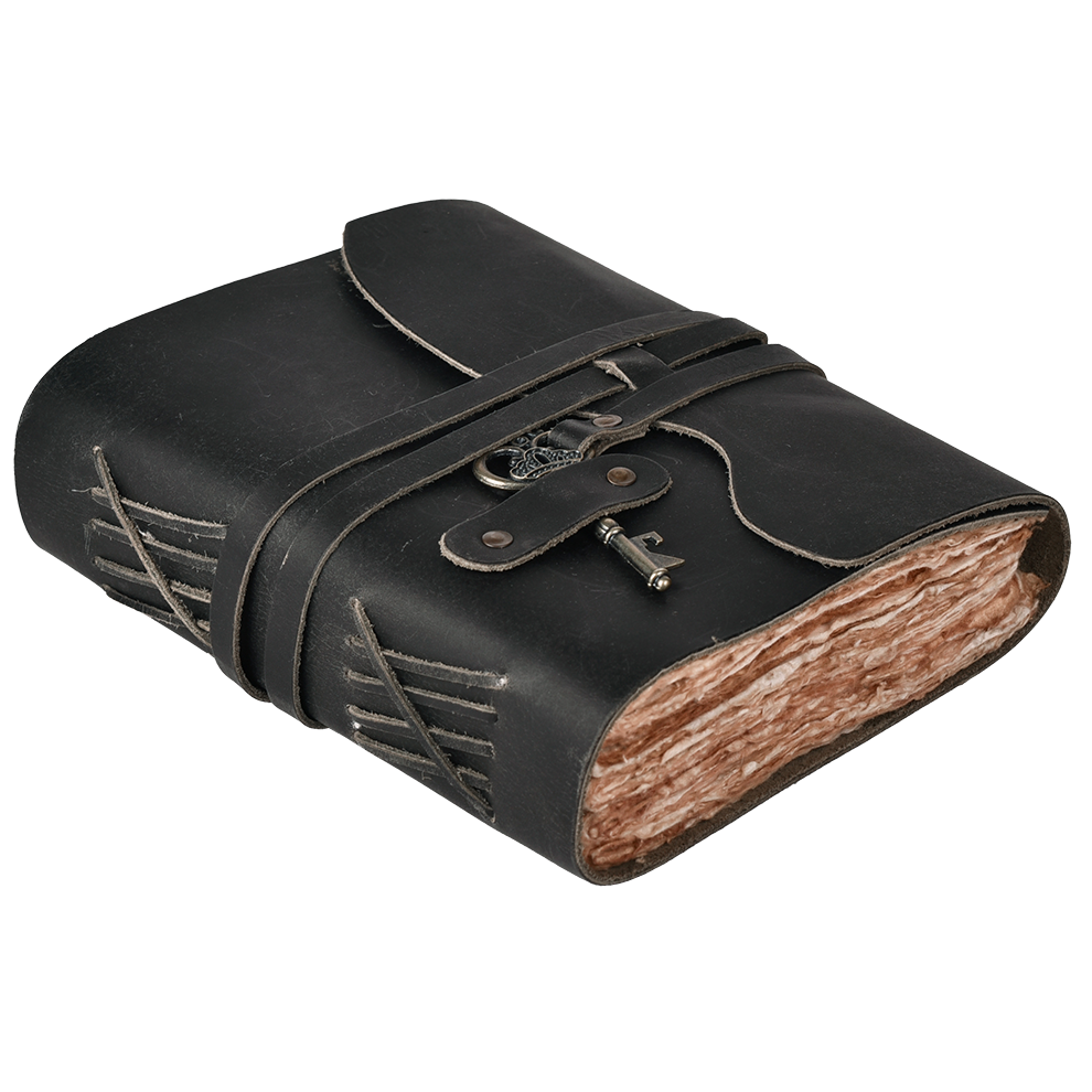 Leather Bound Journal With Antique Key- Black