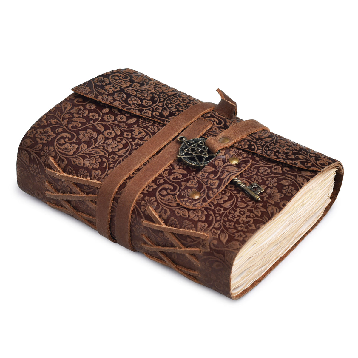 Leather Bound Journal Floral Embossed Notebook - 260 Page- 7"X5"- Vintage Paper Writing Journal Sketchbook