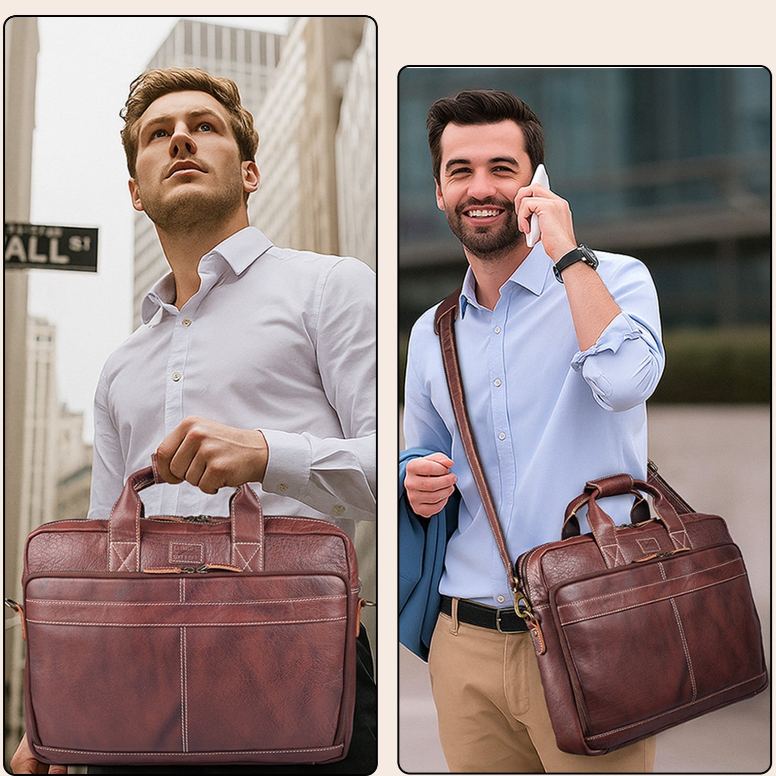 Leather Laptop Messenger Briefcase Bag - RED