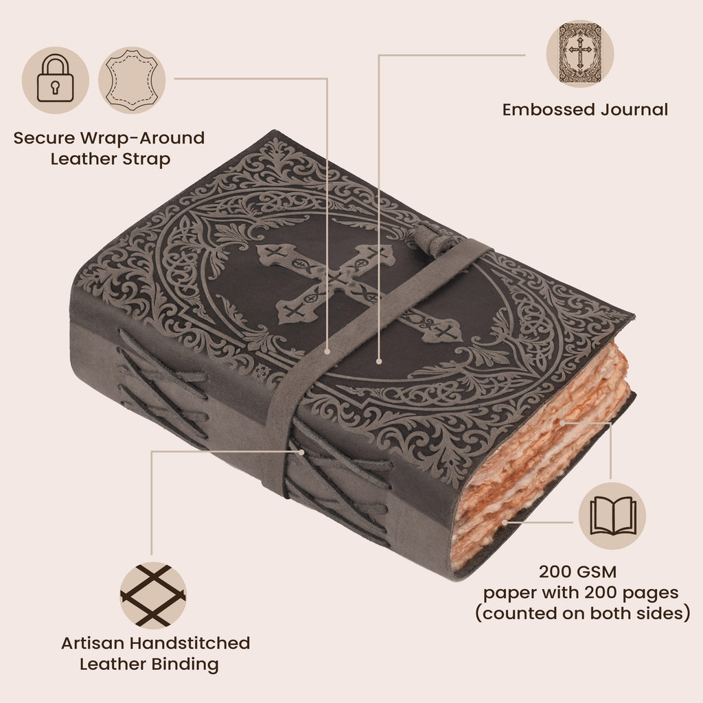 Handcrafted black leather Bible with antique vintage finish