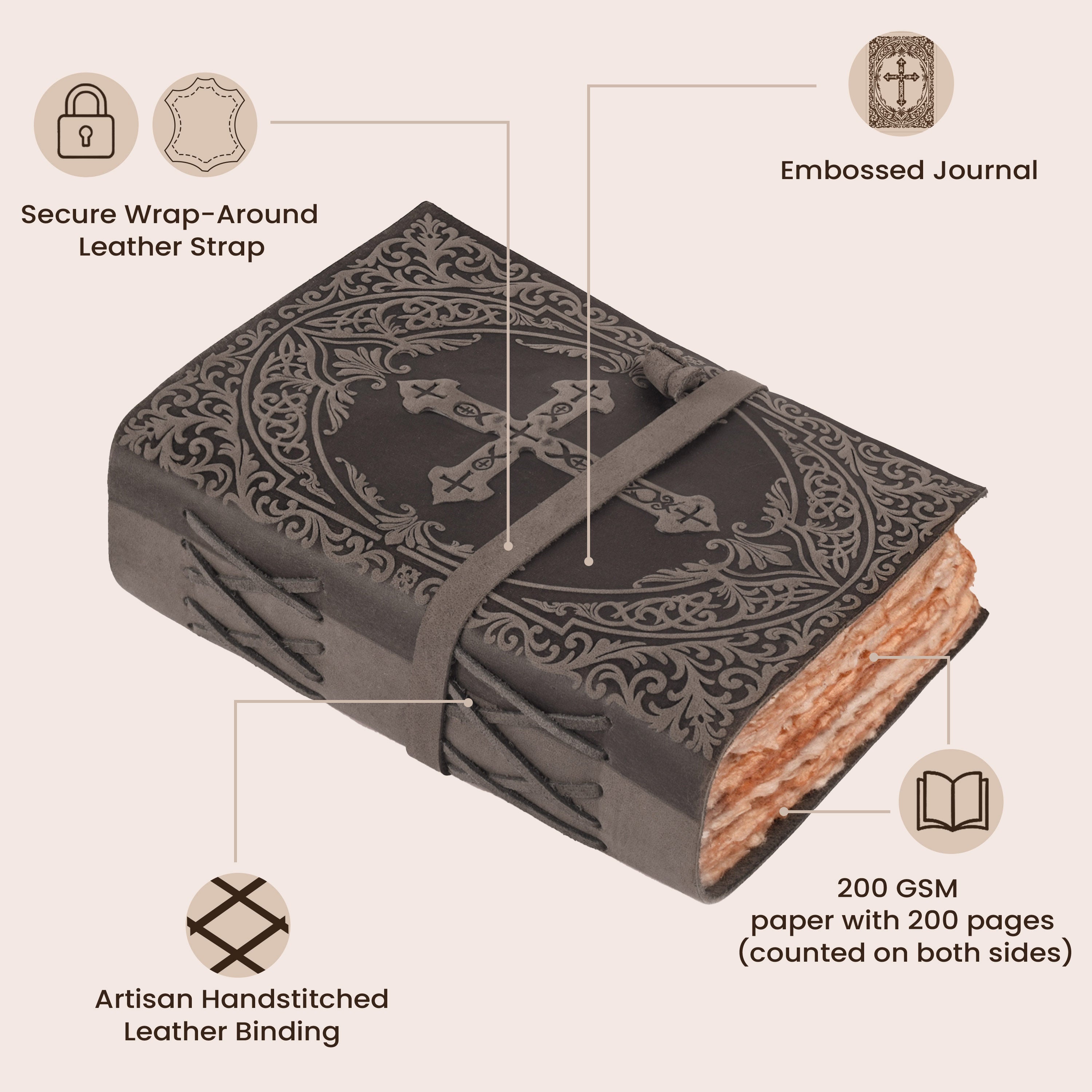 Handcrafted black leather Bible with antique vintage finish