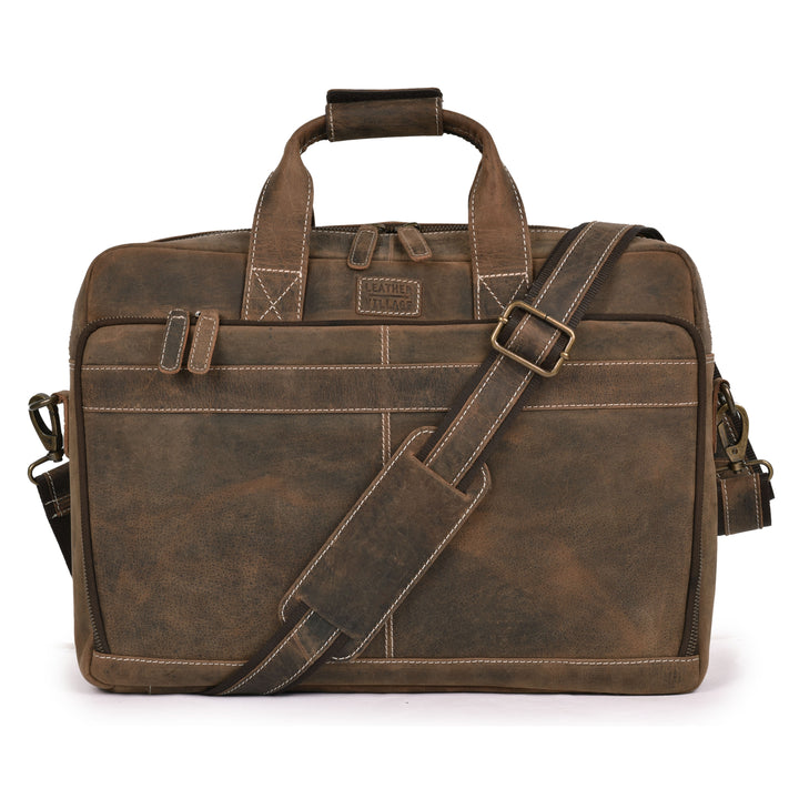 LEATHER VILLAGE 16" Leather Laptop Messenger Briefcase Bag for Men-Brown-Leather Satchel for Travel and Office Shoulder Bag