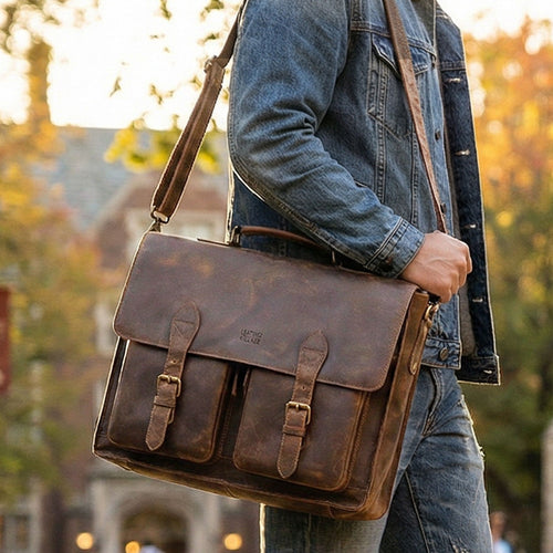 Leather Village genuine leather office messenger briefcase bag