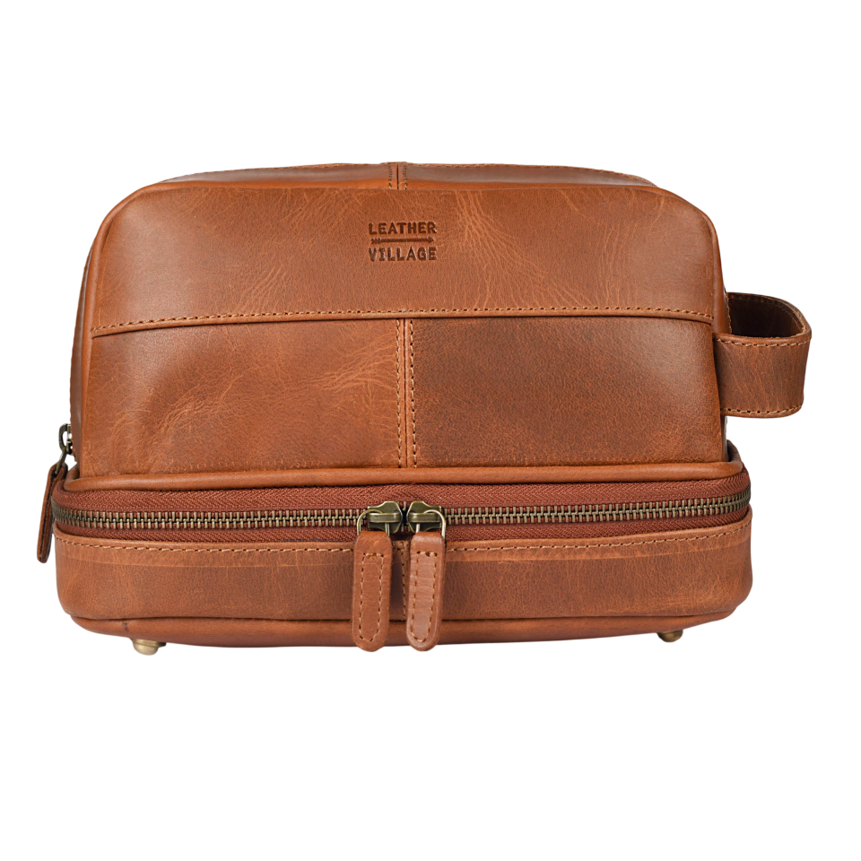 Premium Leather Village shaving kit bag for travel and grooming essentials