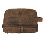 Leather Village Vintage Brown Leather Toiletry Bag with Secure Zipper Closure