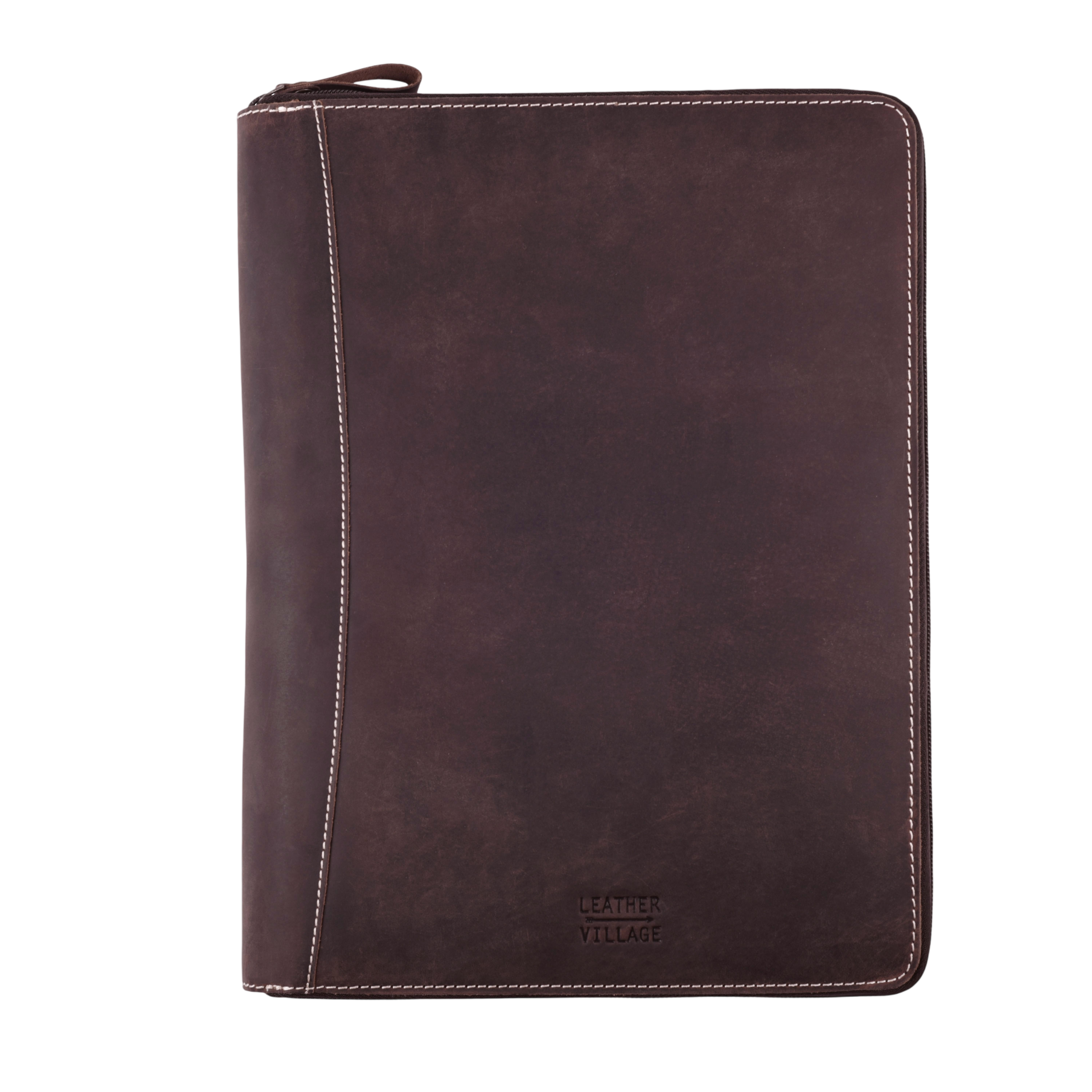 Leather Zipper Padfolio Ring Binder Organizer for Men & Women -Sandal