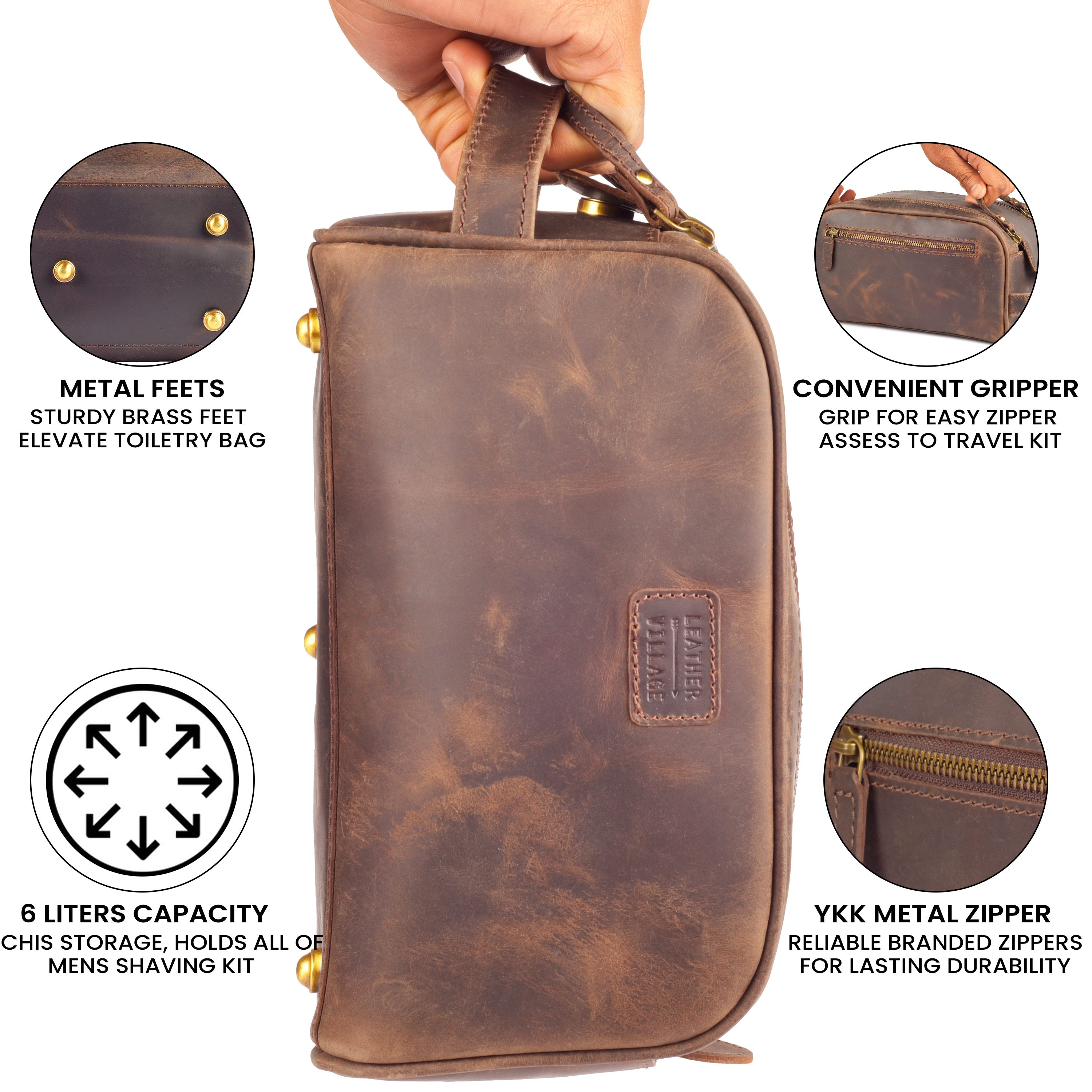 Distressed Brown Leather Toiletry Bag for Travel Distressed Brown Leather Toiletry Bag for Travel