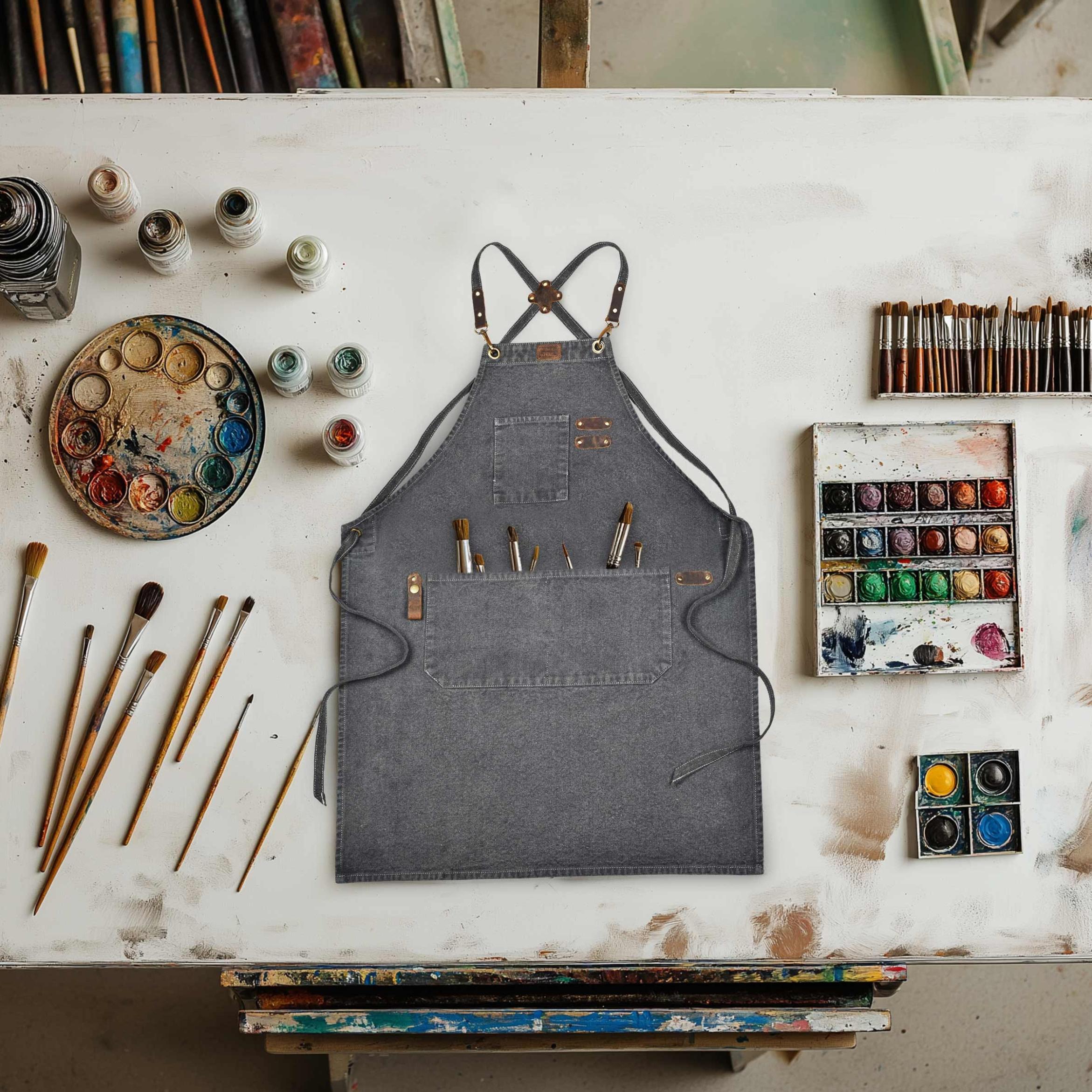 Canvas Cross Back Apron for Men – Grey Adjustable Work Apron for