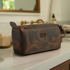 Leather Toiletry Bag for Travel - Rustic Brown