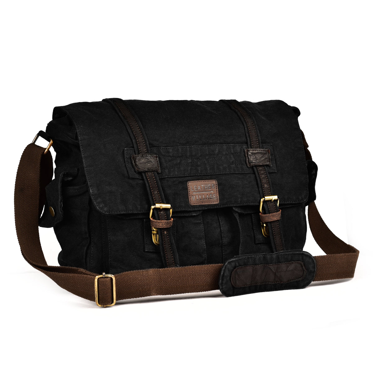 Vintage Canvas Messenger Bag – 16 Inch Handmade Laptop Shoulder Bag for Men & Women – Crossbody Work Bag for Office, Travel & Daily Use - Brown