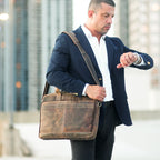 Leather Laptop Messenger Briefcase Bag - Cappuccino Brown
