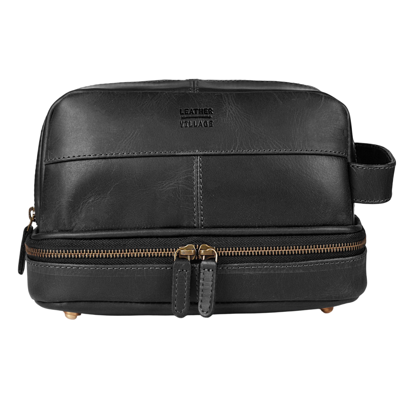 Leather Village Premium Black Leather Dopp Kit Travel Organizer Bag