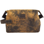 Leather Village Vintage Brown Leather Toiletry Bag with Secure Zipper Closure