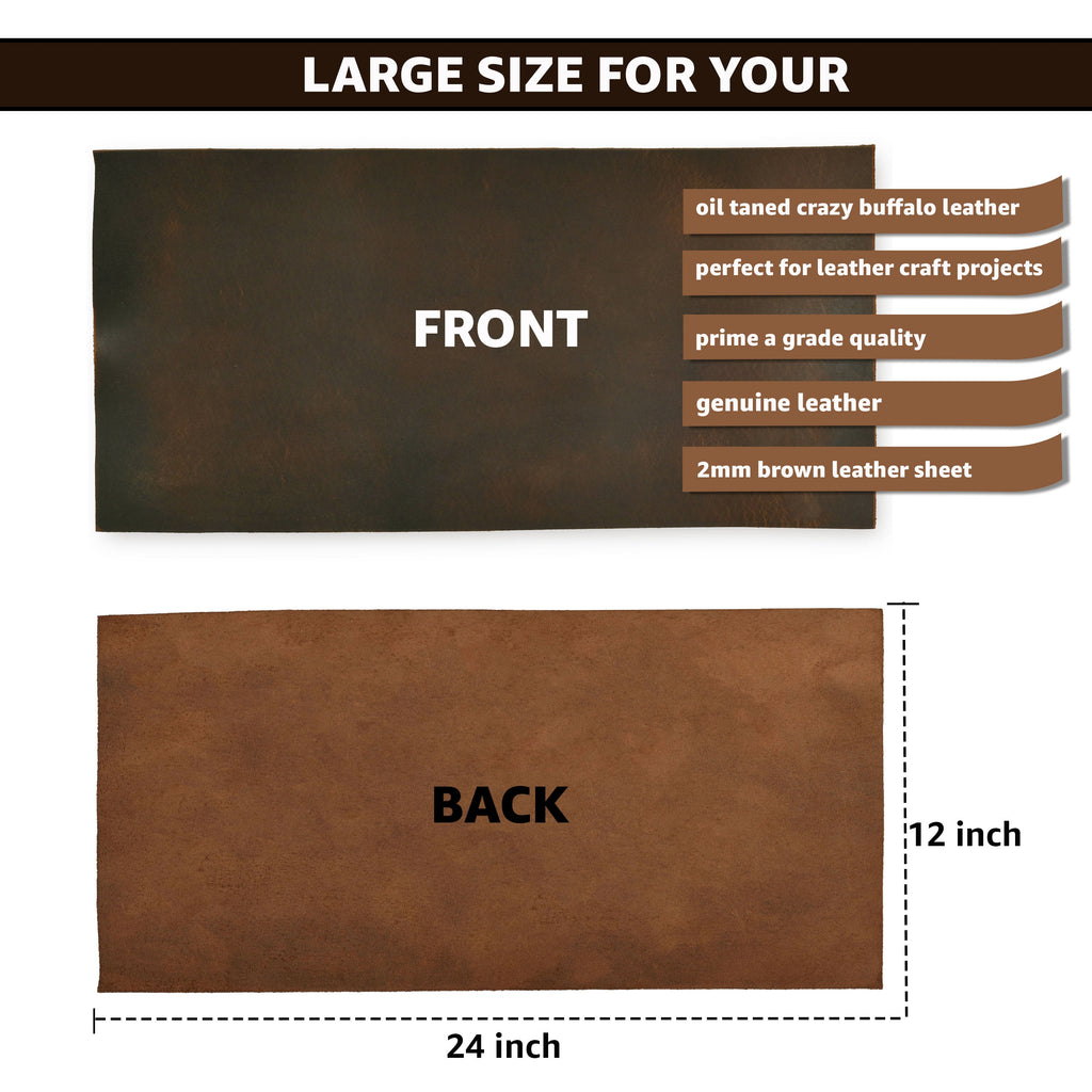 Full Grain Buff Leather Sheet - Dark Brown, 2mm Thick - Premium Craft Leather for Tooling, Upholstery, Workshops, and DIY Projects Leather Village