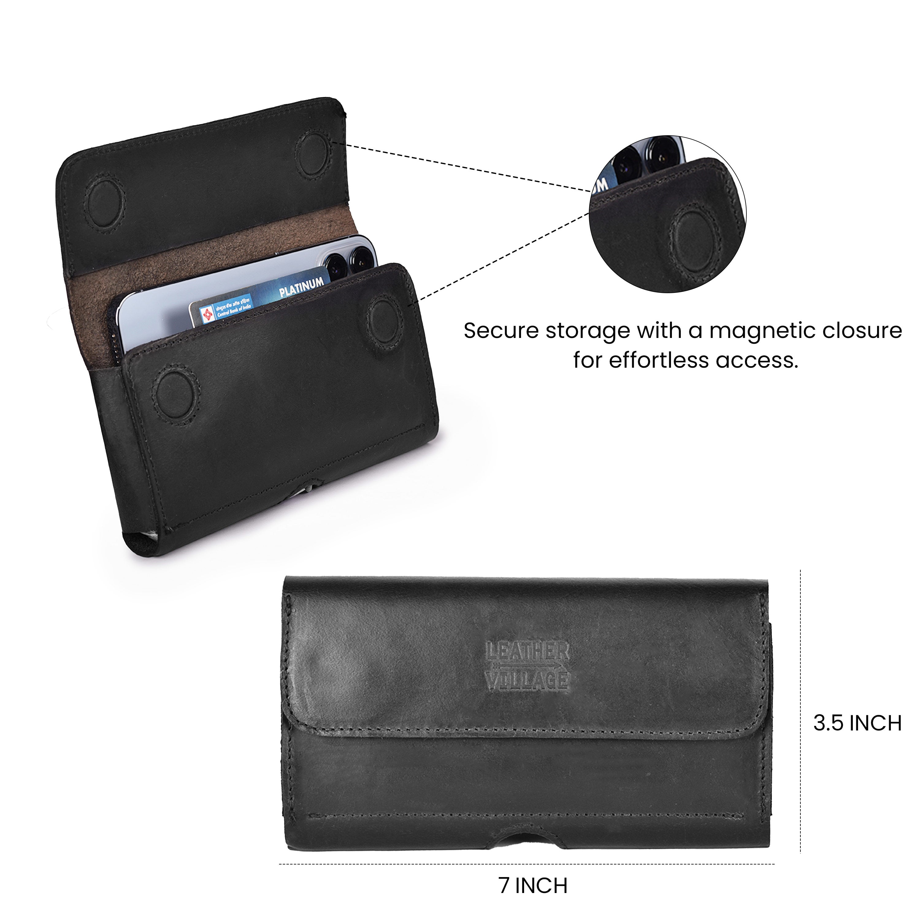 Leather Phone Holster Belt Clip Style for Men – Cell Phone Holsters Leather Belt Pouch – Horizontal Cell Phone Holder for Belt with Magnet Closure – Leather Cell Phone Holder for Belt