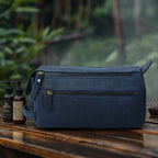 Leather Toiletry Bag for Travel - Blue