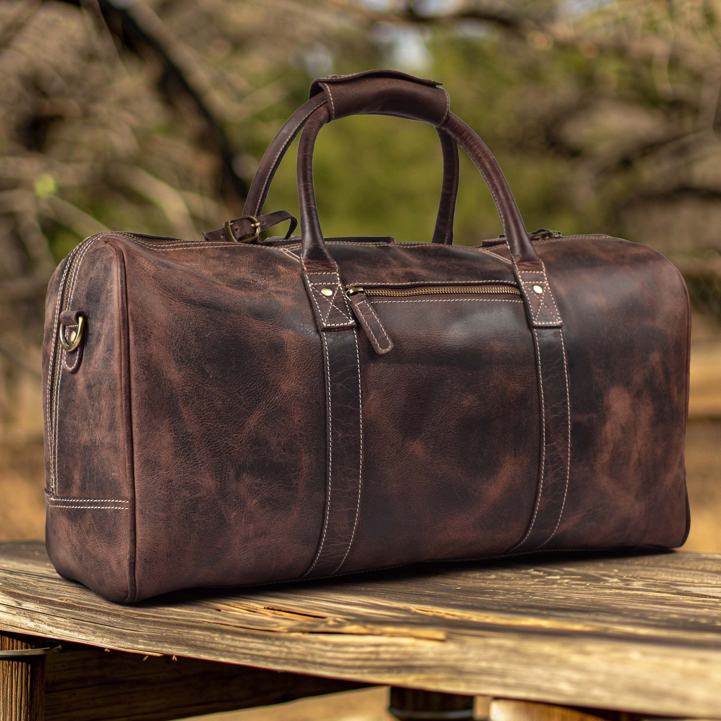Leather Travel Duffel Bag - Cherry