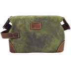 Leather Village Vintage Green Leather Toiletry Bag with Secure Zipper Closure