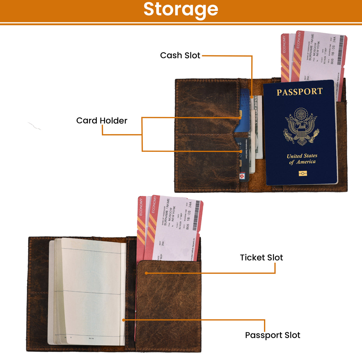 Leather Passport Holder Cover – Travel Wallet with Card Slots, Vintage Passport Case for Men & Women – Cute Organizer for Travel Accessories & Documents