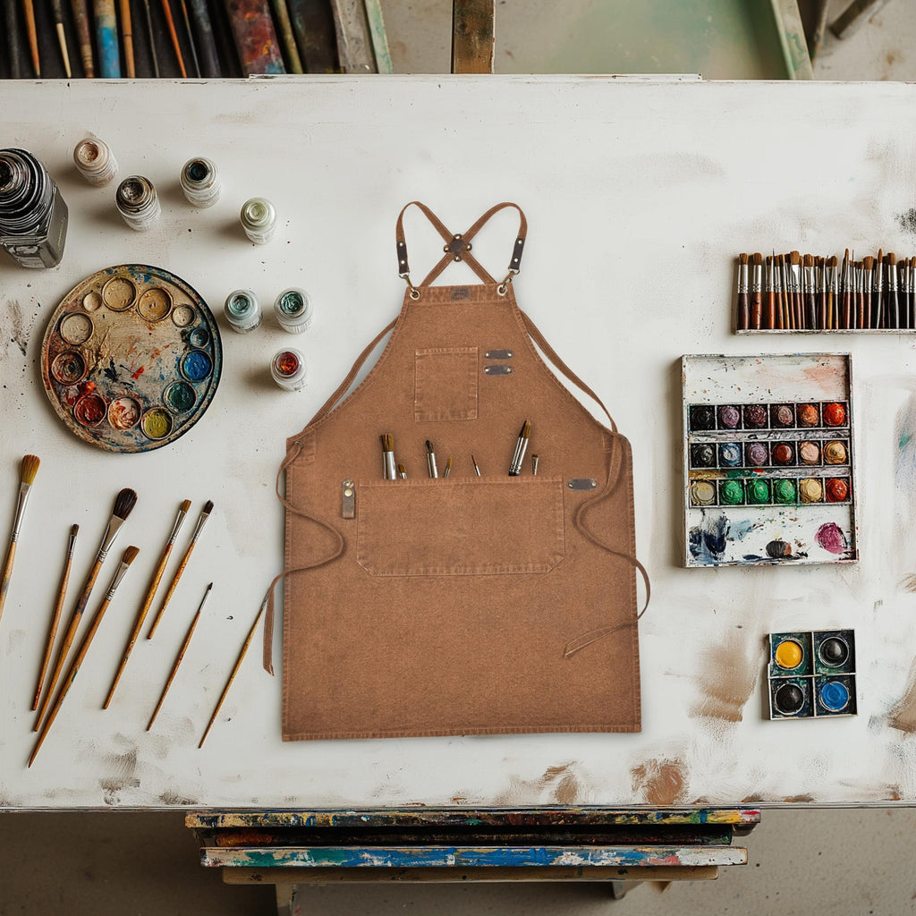 Canvas Cross-Back Work Apron for Men - Tan