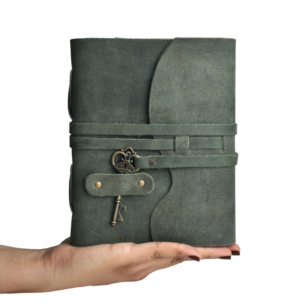 Leather Bound Journal with Antique Key- Aqua