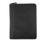 Leather Zipper Padfolio Ring Binder Organizer for Men & Women -Black