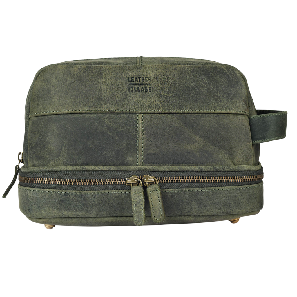 Leather Village Genuine Olive Leather Dopp Kit for Men’s Grooming and Daily Travel
