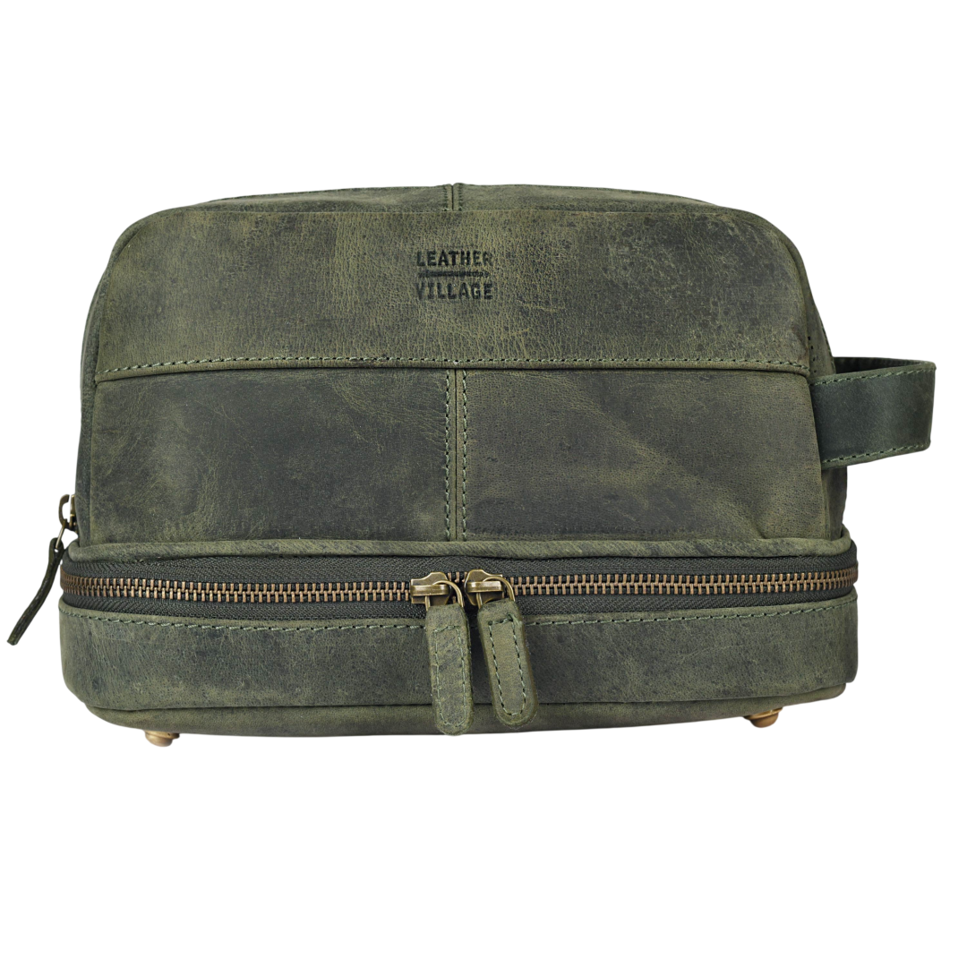 Leather Village Genuine Olive Leather Dopp Kit for Men’s Grooming and Daily Travel