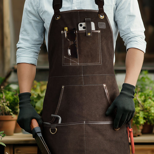 Leather Village premium leather utility apron with pockets