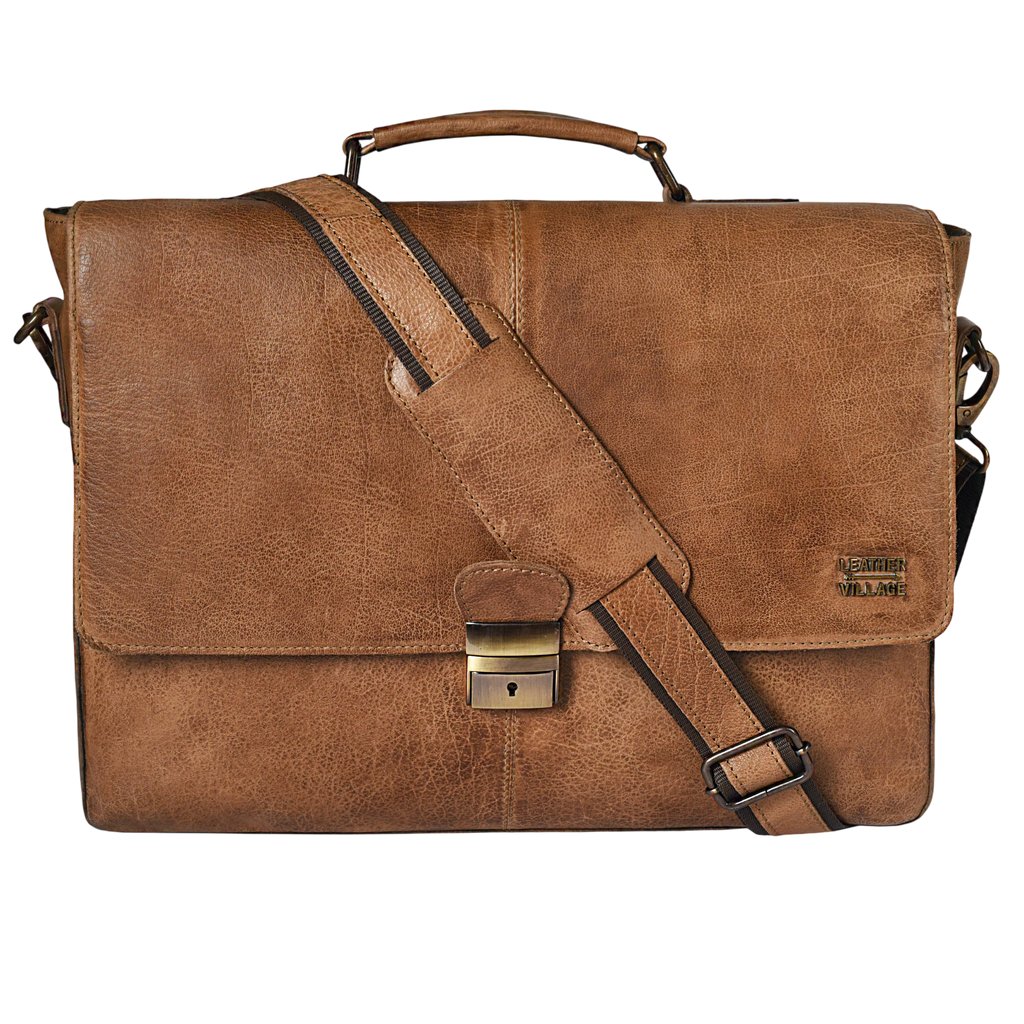 Leather Messenger Bag for Men & Women - Tan