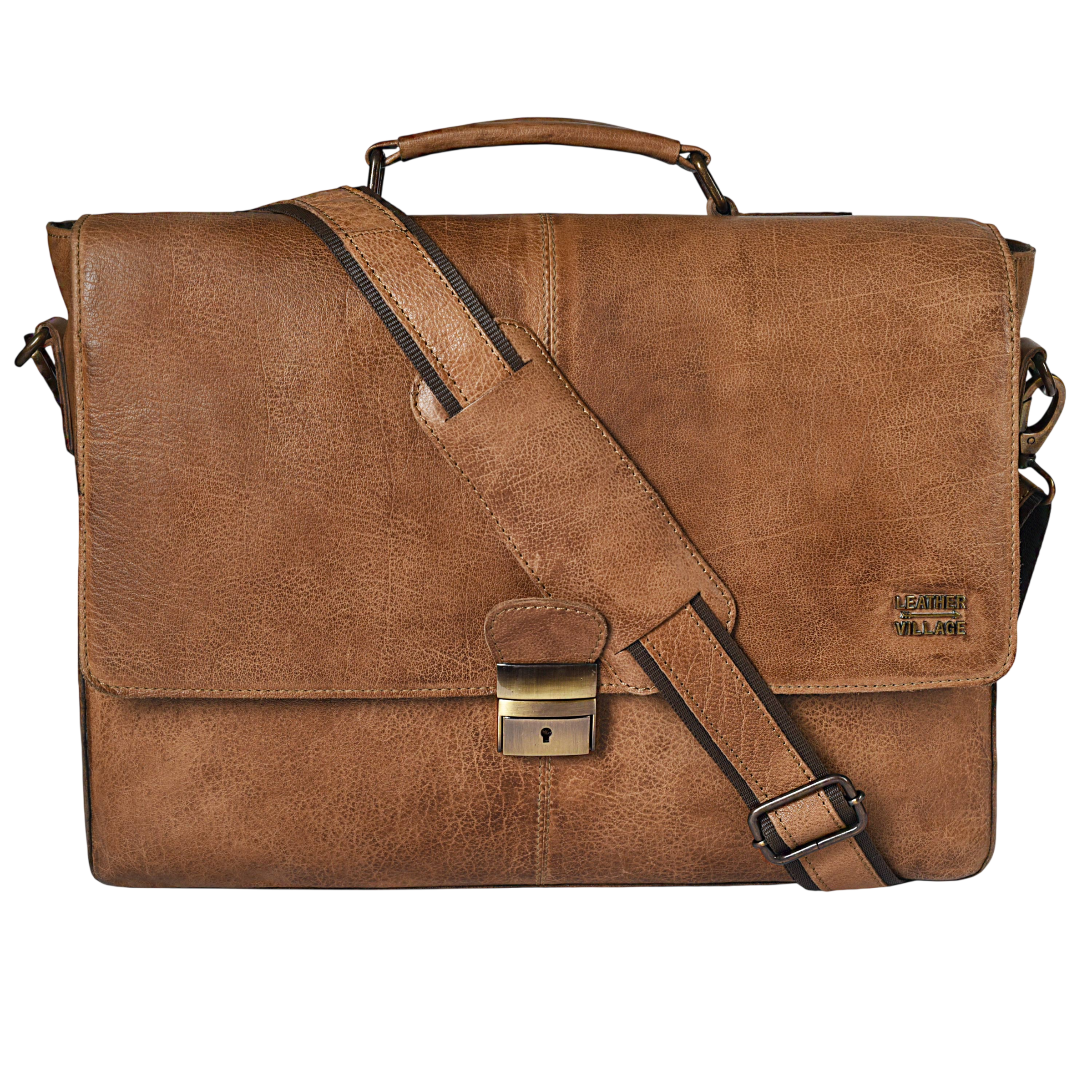 Leather Messenger Bag for Men & Women - Tan