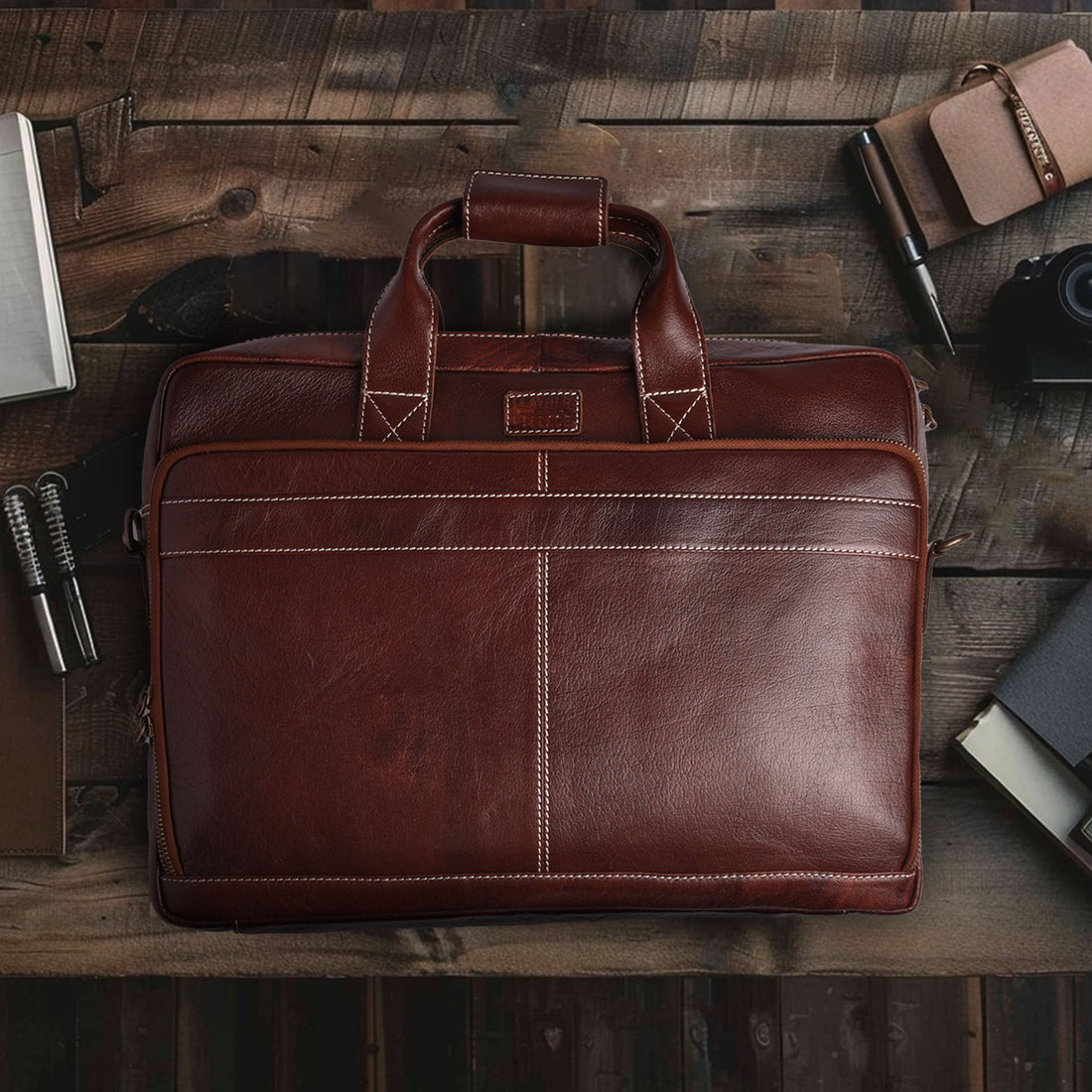 LEATHER VILLAGE 16" Leather Laptop Messenger Briefcase Bag for Men-Brown-Leather Satchel for Travel and Office Shoulder Bag