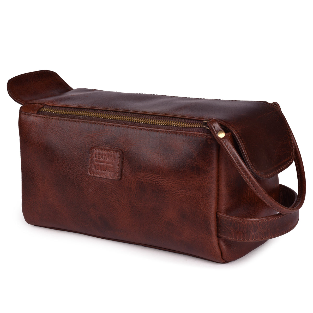 Leather Toiletry Bag – Rustic Brown – Travel Dopp Kit for Men & Women