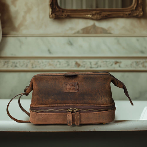 Leather Village Genuine Brown Leather Dopp Kit for Men’s Grooming and Daily Travel