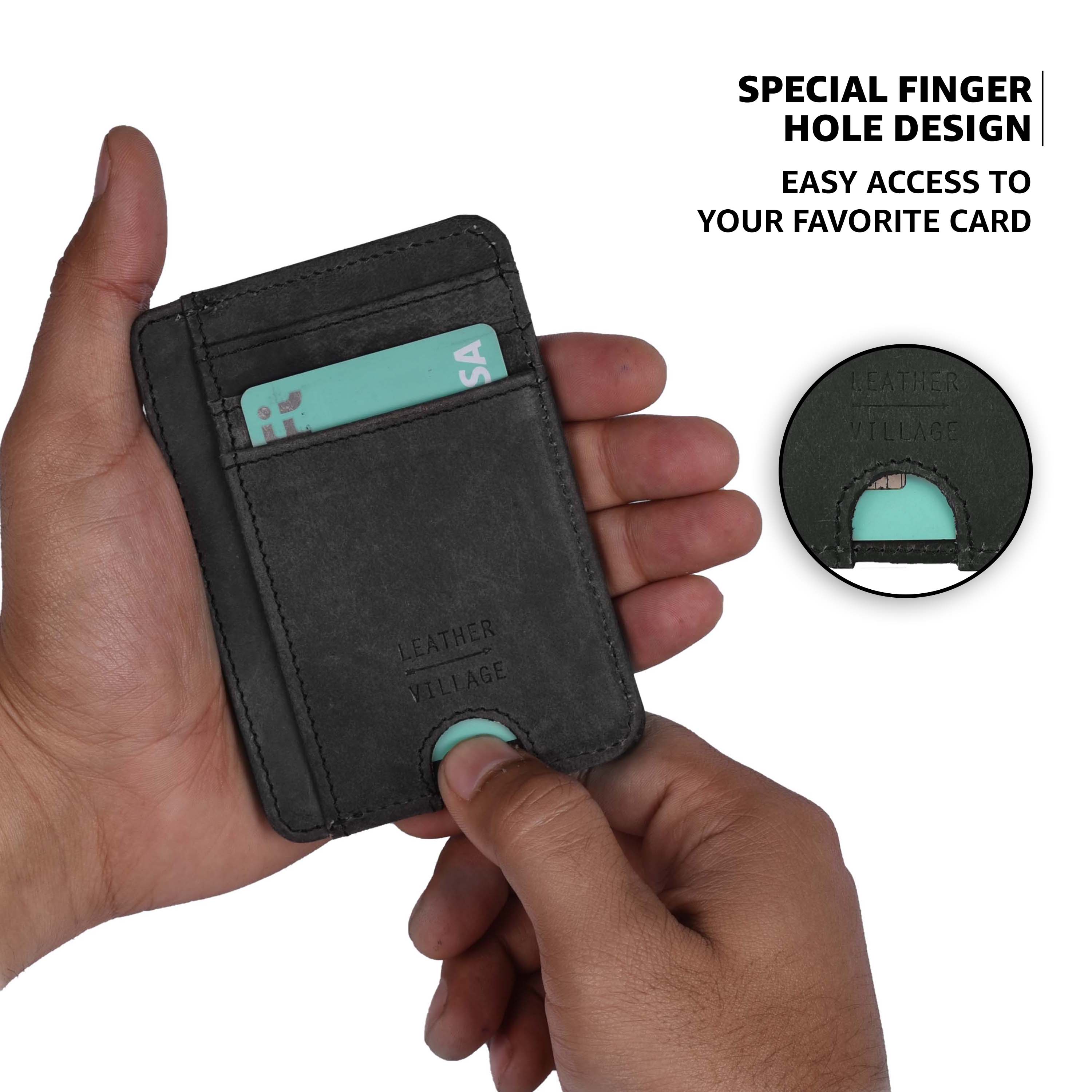 Leather Slim Wallet RFID Blocking Front Pocket Minimalist Credit Card Holder