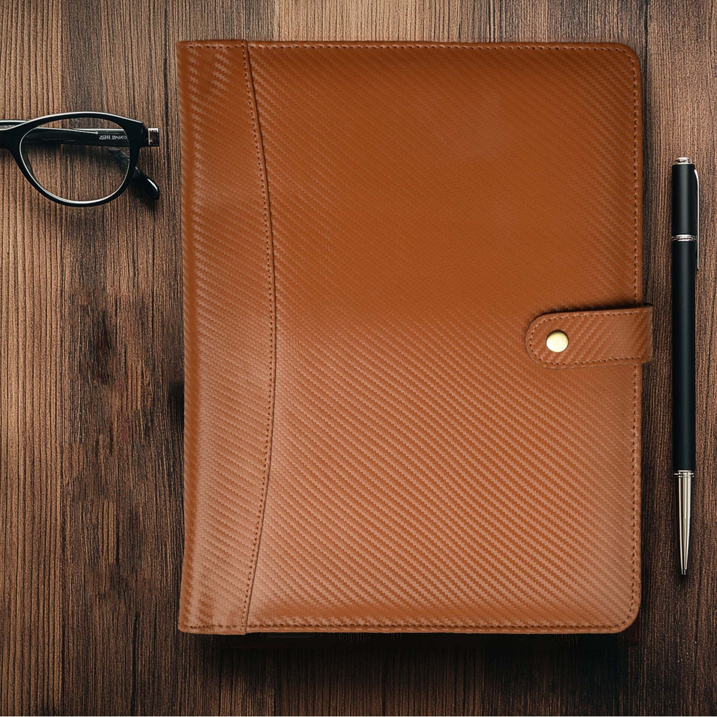 Leather Village carbon black luxury business portfolio organizer