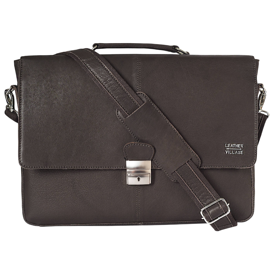 Leather Messenger Bag for Men & Women - Dark Brown