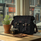 Canvas Messenger Shoulder Bag - Black