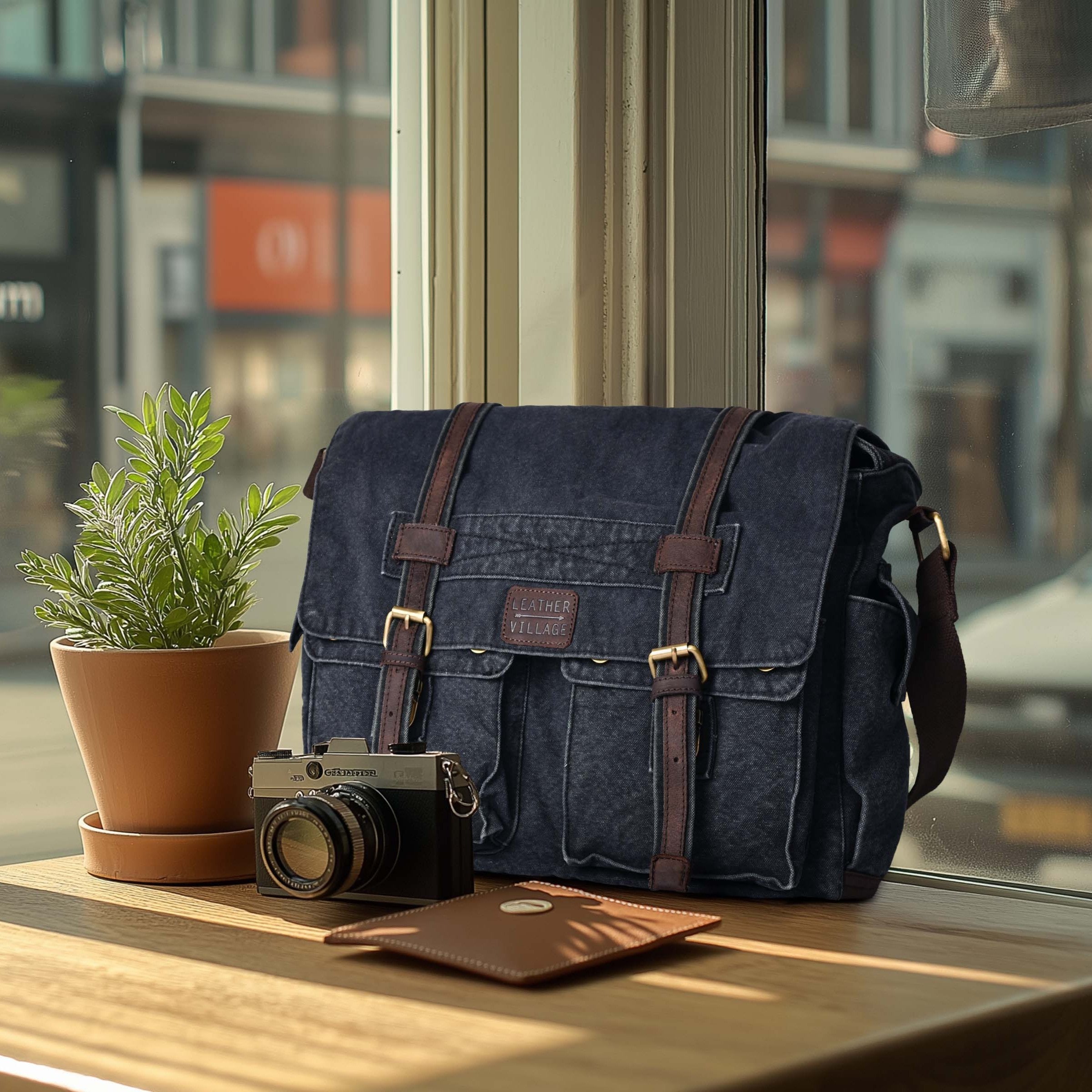 Canvas Messenger Shoulder Bag - Gray